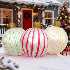 YICKYUE  -  3pcs Giant Inflatable Striped Christmas Balls 58cm PVC Xmas Decorative Balloons for Christmas Porch Lawn Yard Decoration Gifts