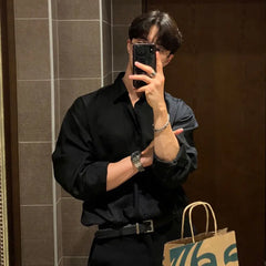 Hearujoy Solid Color Long-sleeved Mens Shirts Light Luxury Business Casual Lapel Korean Style Slim High-end White Shirt Shirts for Men