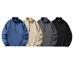 HEARUJOY  -  Polar Fleece Hoodie Men High Neck Pullover Spring Solid Color Zipper Jacket Warm Soft Casual Outerwear For Daily Wear