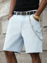 HEARUJOY  -  Men's light denim blue knee-length shorts for spring and summer, with a simple match, suitable for casual daily wear.
