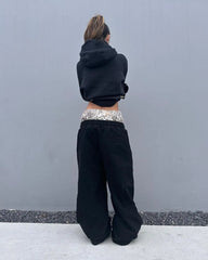 Hearujoy Street Harajuku Y2K Leaf Camouflage Double Cuff Sports Pants Women's Summer American Trendy Hip-Hop Low-Waist Casual Pants
