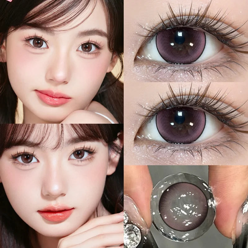 YICKYUE  -  2pcs/pair Yearly Colored Pupils Natural Contact Lenses with Diopters Beauty Purple Korean Lenses Cosmetics Fast Shipping