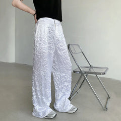 Hearujoy Summer Men's Pants Casual Wrinkle Glossy Male Trousers Straight Wide Leg Loose Bottoms Fashion Style 9C6404