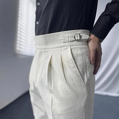 HEARUJOY  -  Italian Paris Buckle Naples Suit Pants For Men Smart Casual High Waist Straight Trousers Autumn Fashion Pleated Waffle Pants