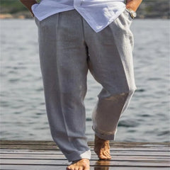 YICKYUE  -  Men's Linen Blend Loose Fit Trousers, Casual Solid Color Breathable Outdoor Pants with Slant Pockets