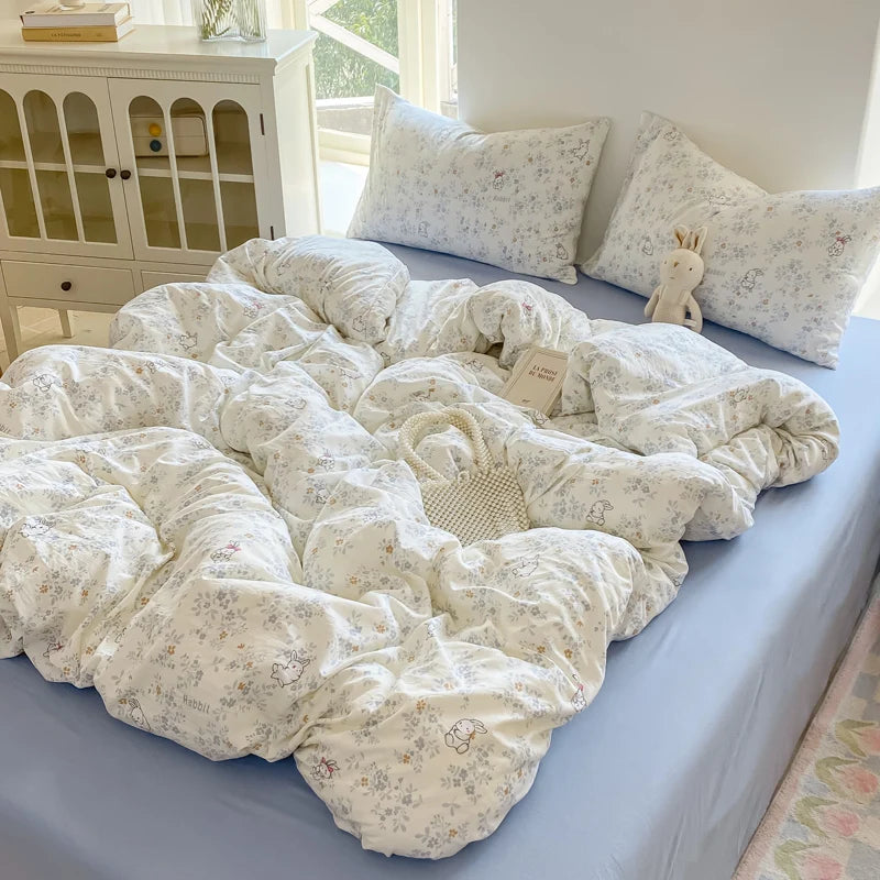 YICKYUE  -  Minimalist Polka Dot Style Bedding Set Duvet Cover Set Four Piece Bedding Set Bed Sheet Fully Enclosed for Home