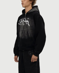 Hearujoy American Harajuku Y2K Sports Style Gothic Text Printed Distressed Hoodie Men's Autumn Street Fashion Clothing Y2K Style Top
