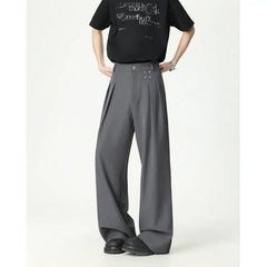 HEARUJOY  -  Grey Suit Pants Men Fashion Society Mens Black Dress Pants Korean Loose Casual Straight Pants Mens Office Formal Trousers M-3XL