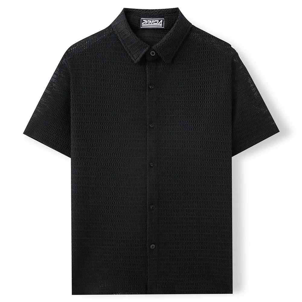 HEARUJOY  -  Men's Solid Color Short-Sleeved Shirt American Retro Fashion Trend Street Loose Breathable Casual Daily Niche Men's Tops