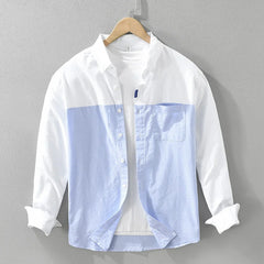 HEARUJOY  -  Men's Oxford Casual Shirt Splicing Color Cotton Button Down Collar Shirts Long Sleeve Dress Shirts With Pocket