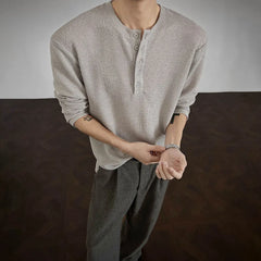 HEARUJOY  -  Autumn New Men's Knitted Long-Sleeved T-Shirt American Retro Fashion Trend Leisure High Street Loose Simple Men's Tops