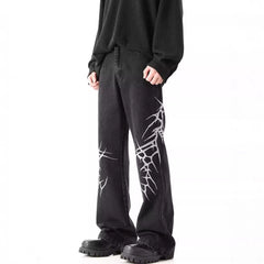 Hearujoy Hip-Hop Street Niche Loose Straight Y2k Jeans Mens American High Street Fashion Trend Leisure Heavy Embroidery Flared Trousers