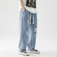 Hearujoy New Men Baggy Ripped Jeansripped Trousers Hip Hop New Mens Loose Jeans Neutral Pants Solid Color Women Oversized  Straight Jeans