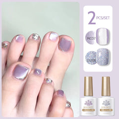 YICKYUE  -  2Pcs Gel Nail Polish Set Kits Blue Glass Moonlight Cat Magnetic Gel with Sparkling Glitter Soak Off UV LED Varnish