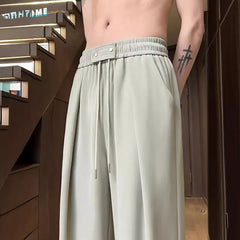 Hearujoy Summer Suit Pants Men Ice Silk Wide Leg Pants High Waist Trousers Male Quick Drying Korean Business Office Casual