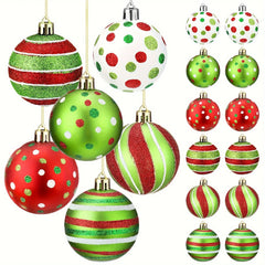 YICKYUE  -  12pcs Christmas Ball Ornaments 2.4 Inch Round Plastic Hanging Decorations Glittering Elf Ball Festival Christmas Tree Decoration