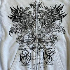 Hearujoy Vintage Wing Print Graphic Long Sleeve Hoodies Women Grunge Zip Up Hoodie Goth Streetwear Oversized Sweatshirt Harajuku Y2k Tops