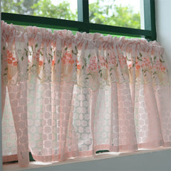 YICKYUE  -  French Countryside Embroidery Lace Short Curtain Without Punching Blackout Curtain Velcro Pink Romantic Home Decoration Curtain