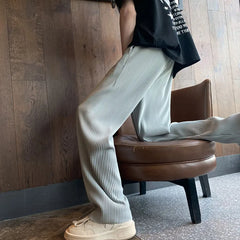 Hearujoy Summer Casual Pants Men Black Gray Ice Silk Pants Men Japanese Streetwear Hip-hop Loose Straight Trousers Mens Pleated Pants