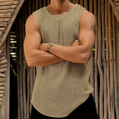 Hearujoy Mens Casual Thin Knitted Hollow Vest Genderless 2024 New Personalized Versatile Vacation Comfortable Solid Color Tank Top Unisex
