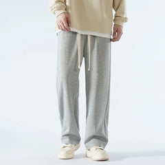 HEARUJOY  -  New Men's Casual Pants Wide Leg Straight 65% Cotton Fabric Outdoor Sweatpants Neutral High-quality Soft Long Baggy Trousers