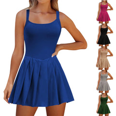 HEARUJOY  -  Women Tennis Dress One-Pieces Slim Fit Soft Sports Sets Golf Badminton Skirts Back Cross Tracksuits With Chest Pads Yoga Suits