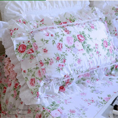 YICKYUE  -  1 Pc Rose Print Pillow Case, Large Ruffle Cover, Floral Lace Pillowcases, Bed Pillowcase, Luxury Home Textile