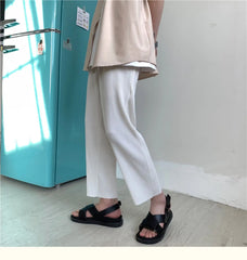 HEARUJOY  -  Korean version Pleated Shirring Pants Men's NEW Fashion Elastic Waist Casual Pants Men Streetwear Ice Silk Trousers Mens Pants