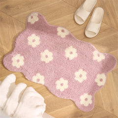 YICKYUE  -  Household Products Bathroom Absorbent Mat Flower Pink Toilet Plush Foot Mat Toilet Door Anti-Slip Mat Carpet Princess Style