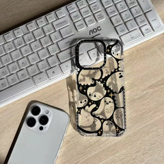YICKYUE  -  Funny Specter Full Screen Small Ghost Cute Expression Phone Case For iPhone 17 16 15 14 13 12 11 Pro MAX MINI XR XS MAX 7 8 Plus