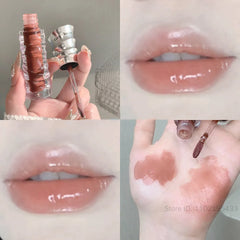 YICKYUE  -  Mirror Water Lip Gloss Nude Tea Brown Lip Glaze Shimmer Moisturizing No Sticky Sexy Plump Purple Glass Jelly Liquid Lipstick Oil