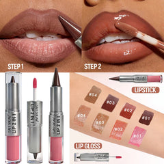 YICKYUE  -  1 Pcs Double Head Matte Lips Contour Outlining Lip Gloss Waterproof and Long Lasting Sexy Korean Water Light Lipstick Cosmetics