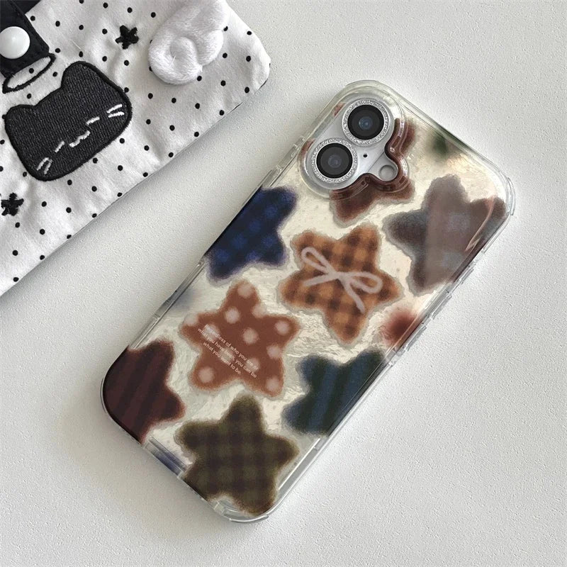 YICKYUE  -  Korean Winter Cute Brown Checkered Patten Phone Case For iPhone 17AIR 16 15 14 13 12 11 Pro MAX MINI XR XSMAX 7 8 Plus Y2K Cover