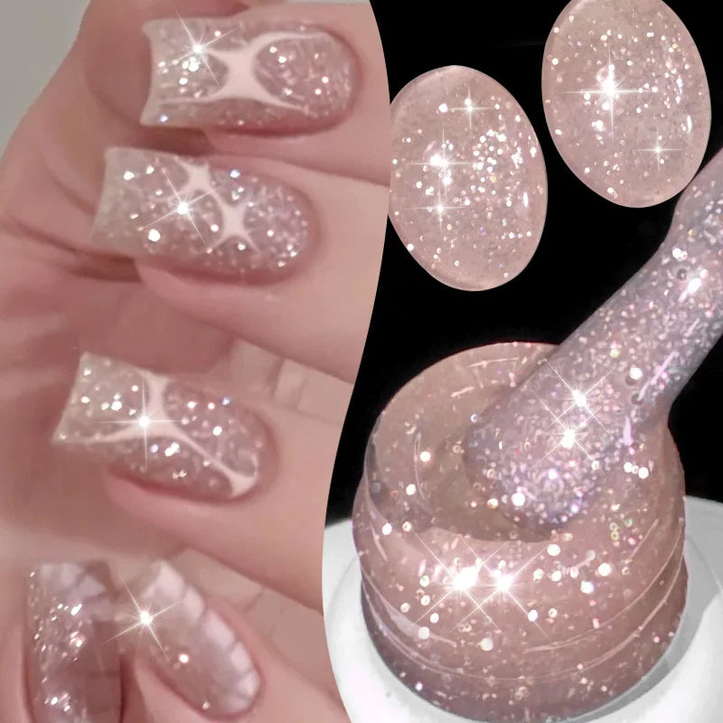 YICKYUE  -  10ml  Reflective Glitter Gel Polish Galactic Pink Sparking Glitter Ultra Shine Soak Off UV LED Nail Art Manicure