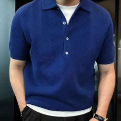 HEARUJOY  -  Men summer fashion urban solid color simple and fashionable 4-button knitted short-sleeved Polo shirt