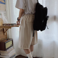 HEARUJOY  -  New Men's Straight Leg Casual Pants Loose Fit Versatile Korean Sle Trendy Cotton mid Waist Five-Quarter Length