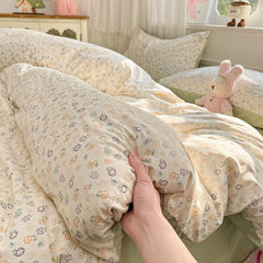 YICKYUE  -  Pastoral Flower Bedding Set Floral Duvet Cover Set With Flat Sheet Washed Cotton Adult Girl Home Bedclothes Drop Shipping