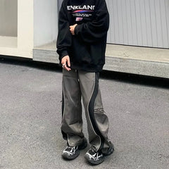 Hearujoy Summer Wide Baggy Hip Hop Straight Grey Pocket Thin Trousers for Men Loose Casual Pants Man Hippie Zip Cotton Korean Style Y2k