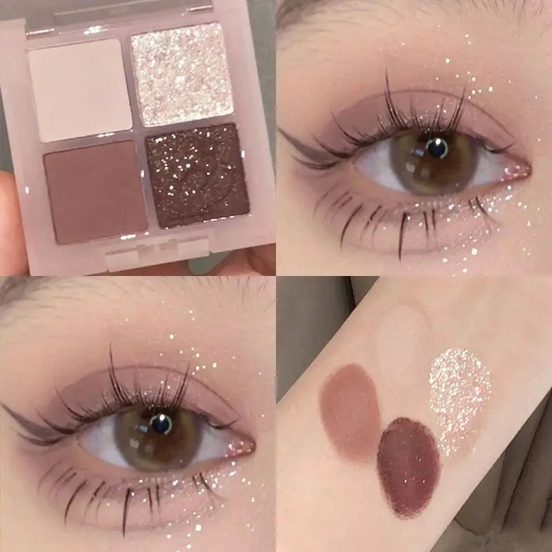 YICKYUE  -  4-Color Glitter Blue Eyeshadow Palette Matte Pearl Shimmer Acrylic Smoky Grey Eye Shadow Palette Long Lasting Makeup Cosmetic