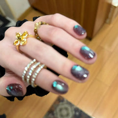YICKYUE  -  New Cyber Fluorite Cat Eye Gel Nail Polish, Brown Base with Blue-Green Sparkling Holographic Cat Eye Gel