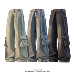 HEARUJOY  -  Black Baggy Jeans Men Retro Pocket Jeans Men Vintage Trousers Streetwear Hip-hop Loose Wide Leg Jeans Mens Denim Cargo Pants