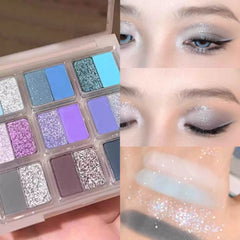 YICKYUE  -  18 Colors Low Saturation Pin Purple Korean Eyeshadow Palette Green Blue Matte Pearlescent Lasting Waterproof Glitter Eye Shadow