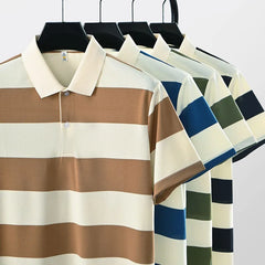 HEARUJOY  -  Summer Polo Shirt Man Casual Striped Polo Shirt Men Short Sleeve Lapel Button Shirt Business Fashion Golf Japanese Men Clothing