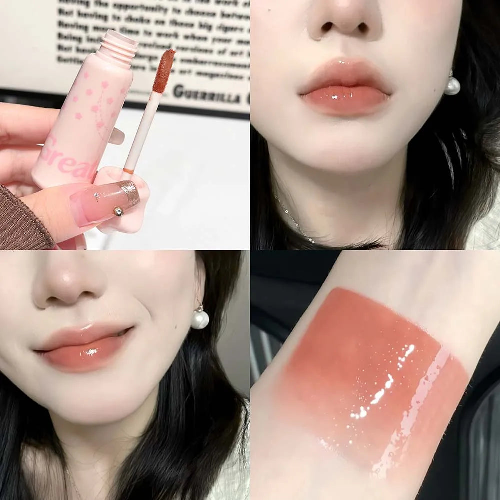 YICKYUE  -  6 Color Water Light Lip Gloss Waterproof Nude Chestnut Brown Plumping Lip Glaze Long-lasting Non-stick Cup Jelly Mirror Lip Tint