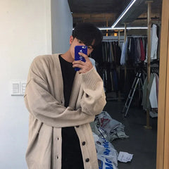 HEARUJOY  -  New Men's Clothing V-neck Single-breasted Men's Wear Knitted Sweater Loose Solid Color Knitted Cardigan Coat  Autumn D03