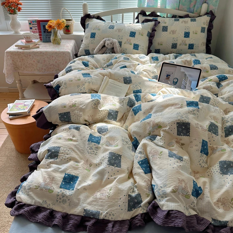YICKYUE  -  Soft Bedding Set Duvet Cover Sheet Pillowcases Comfortable Skin-Friendly Bedroom Linen Set Floral Cute Print Home Bed Set