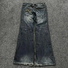 Hearujoy Y2K Washed Jeans Gothic Vintage Flanged Embroidery Logo Trend Men Women Streetwear American High Street Simplicity Flare Jeans