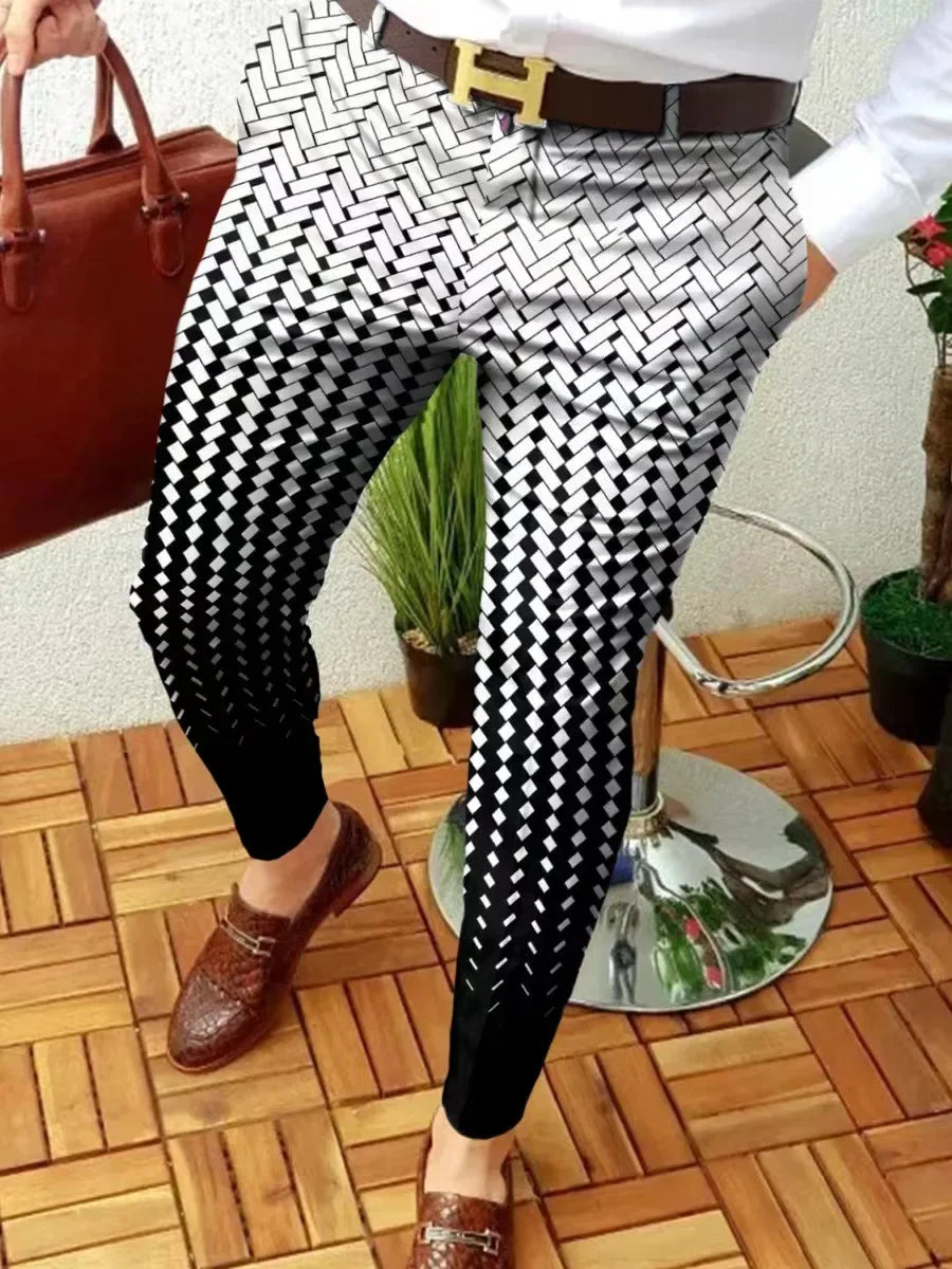 HEARUJOY  -  Men Suit Pant Long Pants Print Mid Waist Simple Slim Fit Zipper Splice Casual Regular Straight Trousers Autumn Winter 2025 New