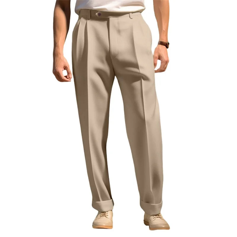 HEARUJOY  -  Men s  Fit Dress Pants Solid Color Flat Front Trousers Classic Business Casual Suit Pants Modern Formal Wear Hemmed Bottoms