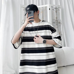YICKYUE  -  Men's Cotton T-shirt Striped 5XL Mens Oversized T Shirts Fashion Tee Shirts Casual Wear Summer Tshirt Big Size for Man